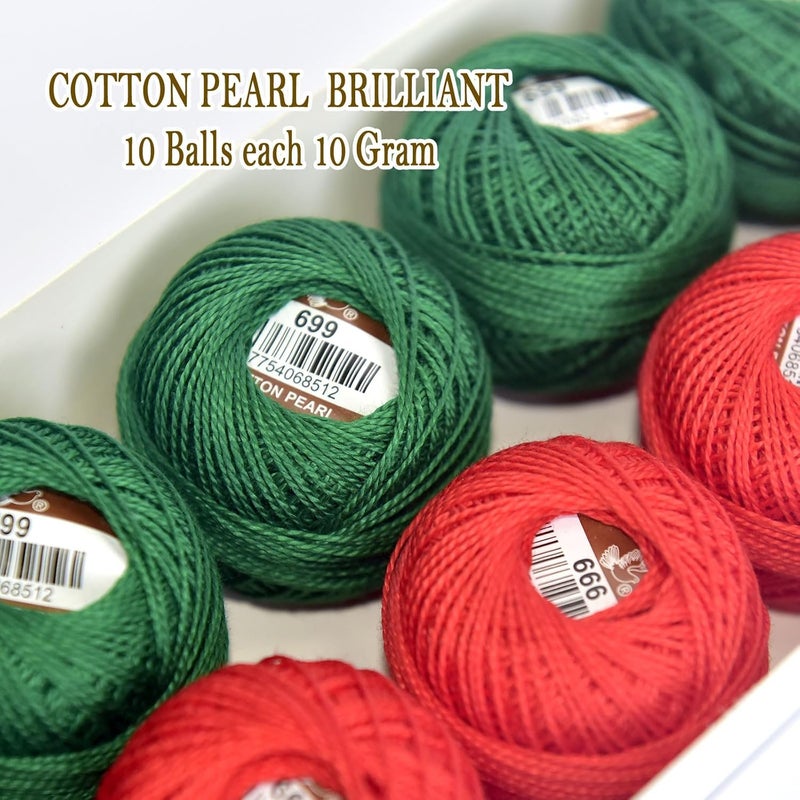 colored bird Double Mercerized Egyptian Long Staple Cotton Pearl Thread Ball 10 Grams Rainbow Color Embroidery Thread 10 Colors per Box for Crochet Hardanger Cross Stitch Hand Embroidery,red Green - Image 4